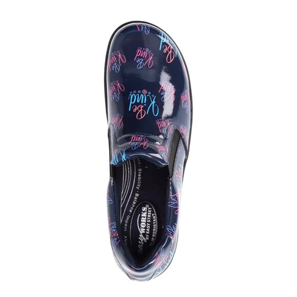 Easy Works By Easy Street Slip-Resistant "Be Kind" Clogs Shoes Navy & Pink 6W - Picture 4 of 14